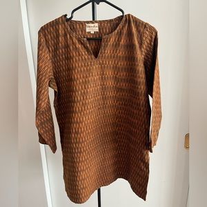 FabIndia ikat Kurta Tunic top khadi cotton design brown & rust handwoven M / L